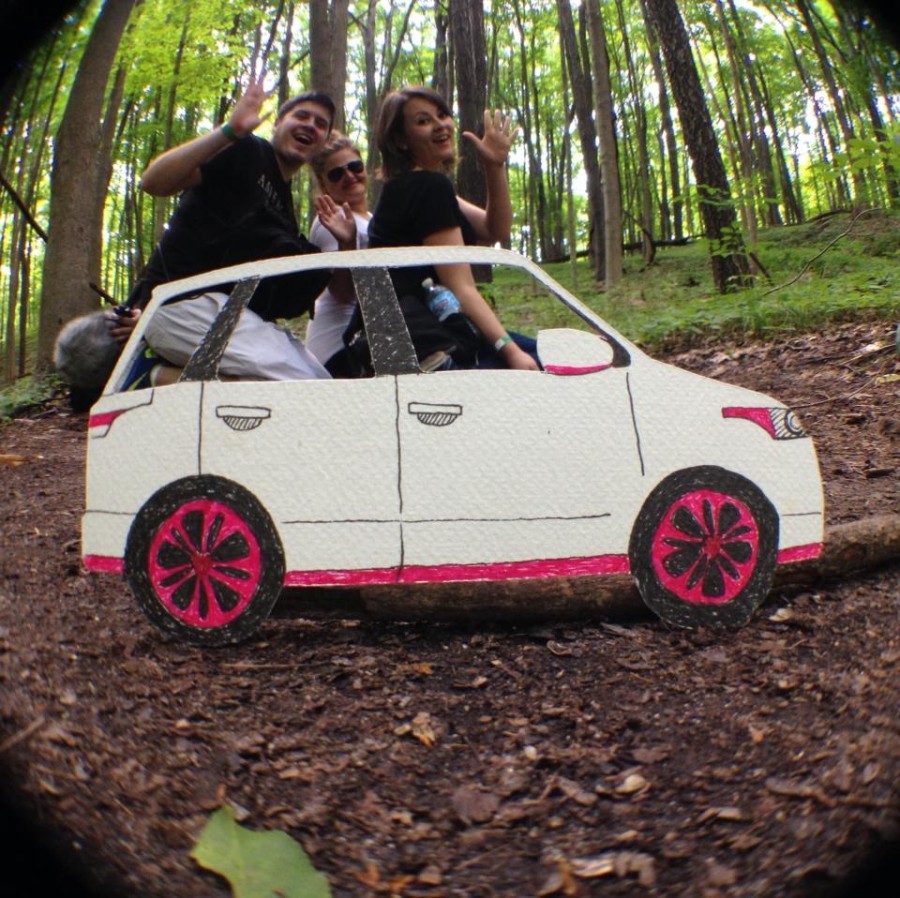 Stosh, Anya, and I traveling in the Razor Rover